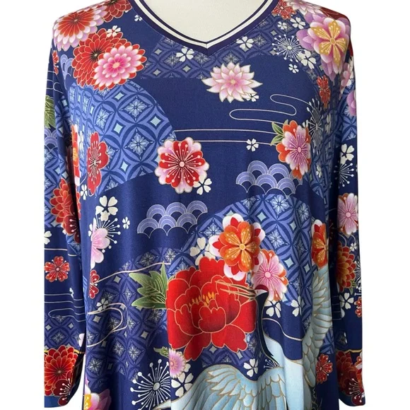 Johnny Was Large Pajaro Favorite 3/4 Sleeve V-Neck Multicolor Top NWT - Picture 3 of 9